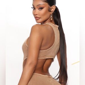 FASHION NOVA TAUPE RIBBED JUMPSUIT
